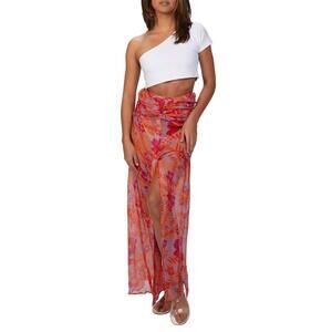 NEW AMIR SLAMA tropical georgette skirt in caetano
